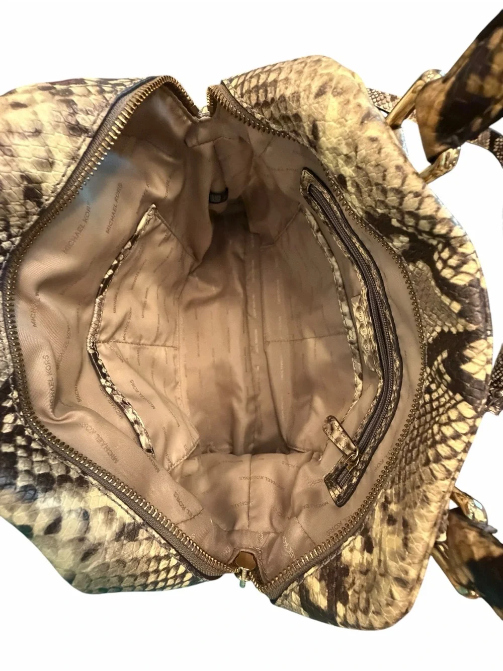 Michael Kors Uptown Astor Python Snake Embossed Leather Studs Satchel Crossbody